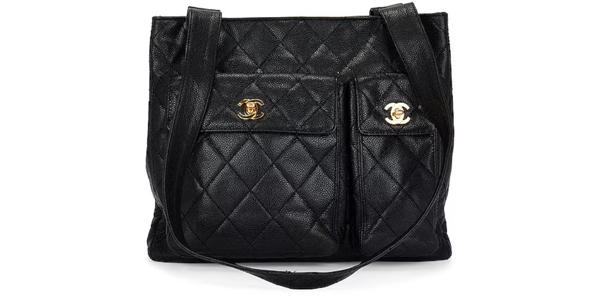 Chanel Medium Double Turnlock Caviar Tote Bag